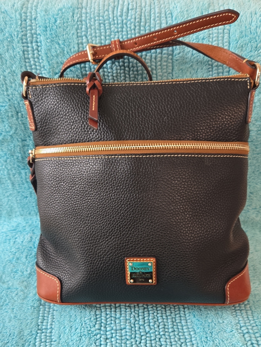 Dooney & Bourke Black and Brown Pebble Leather Crossbody Messenger